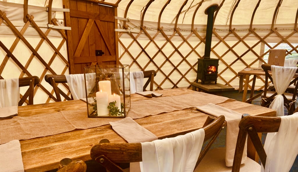 Yurt at wedding open fire